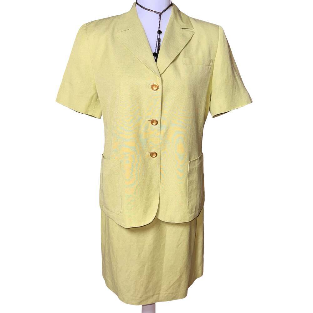 Harvé Benard Petites Vintage Lime Green Linen Blend Skirt Suit Size 10